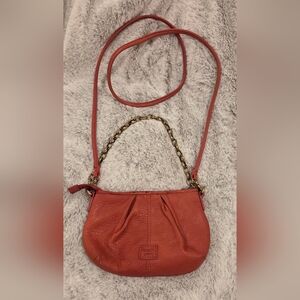 Fossil Red/Orange Crossbody Bag with Gold Chain Accent